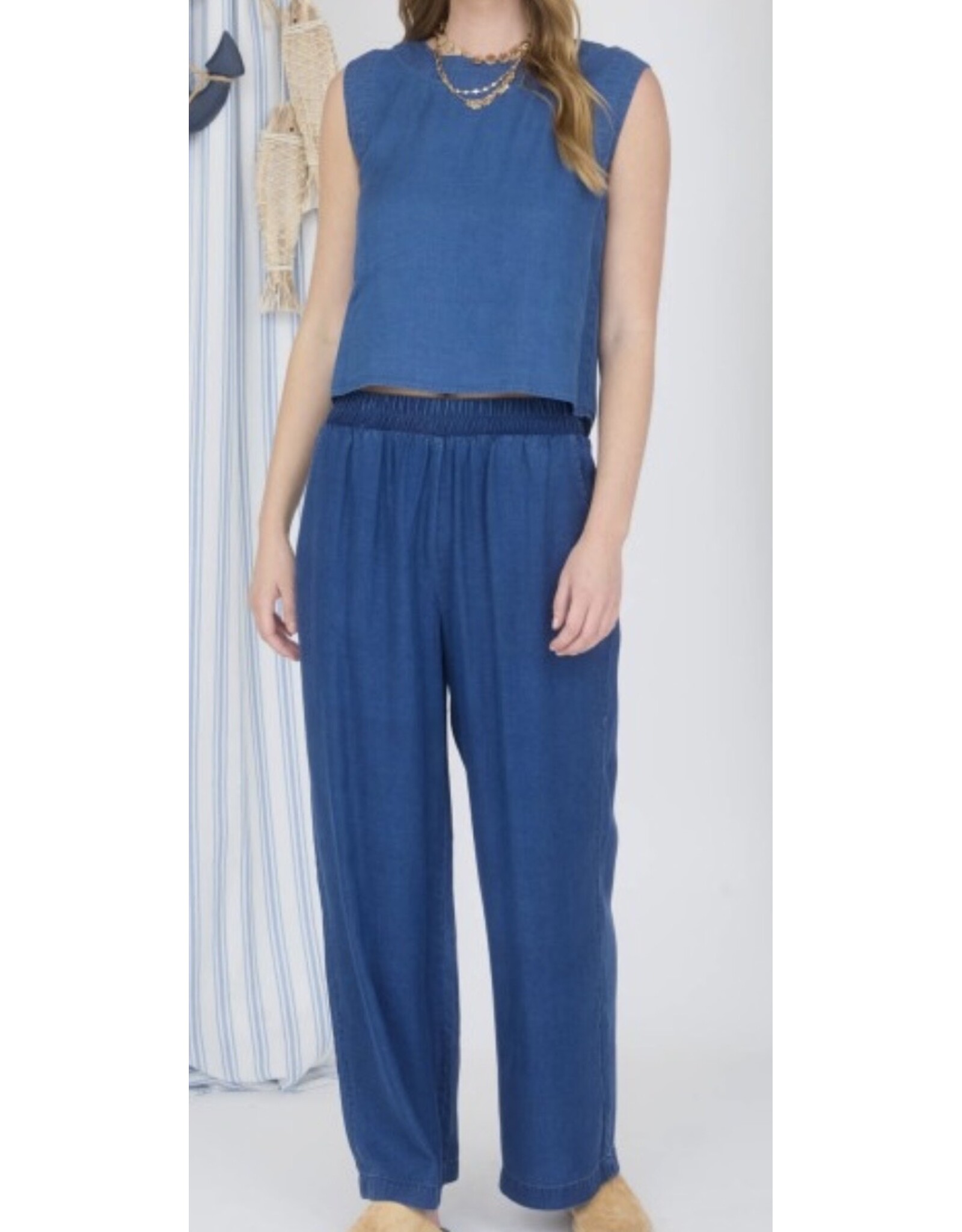 Chambray Button Detail Crop Top