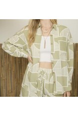 Olive Print Long Slv Shirt