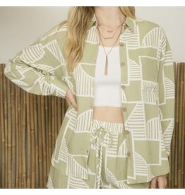 Olive Print Long Slv Shirt