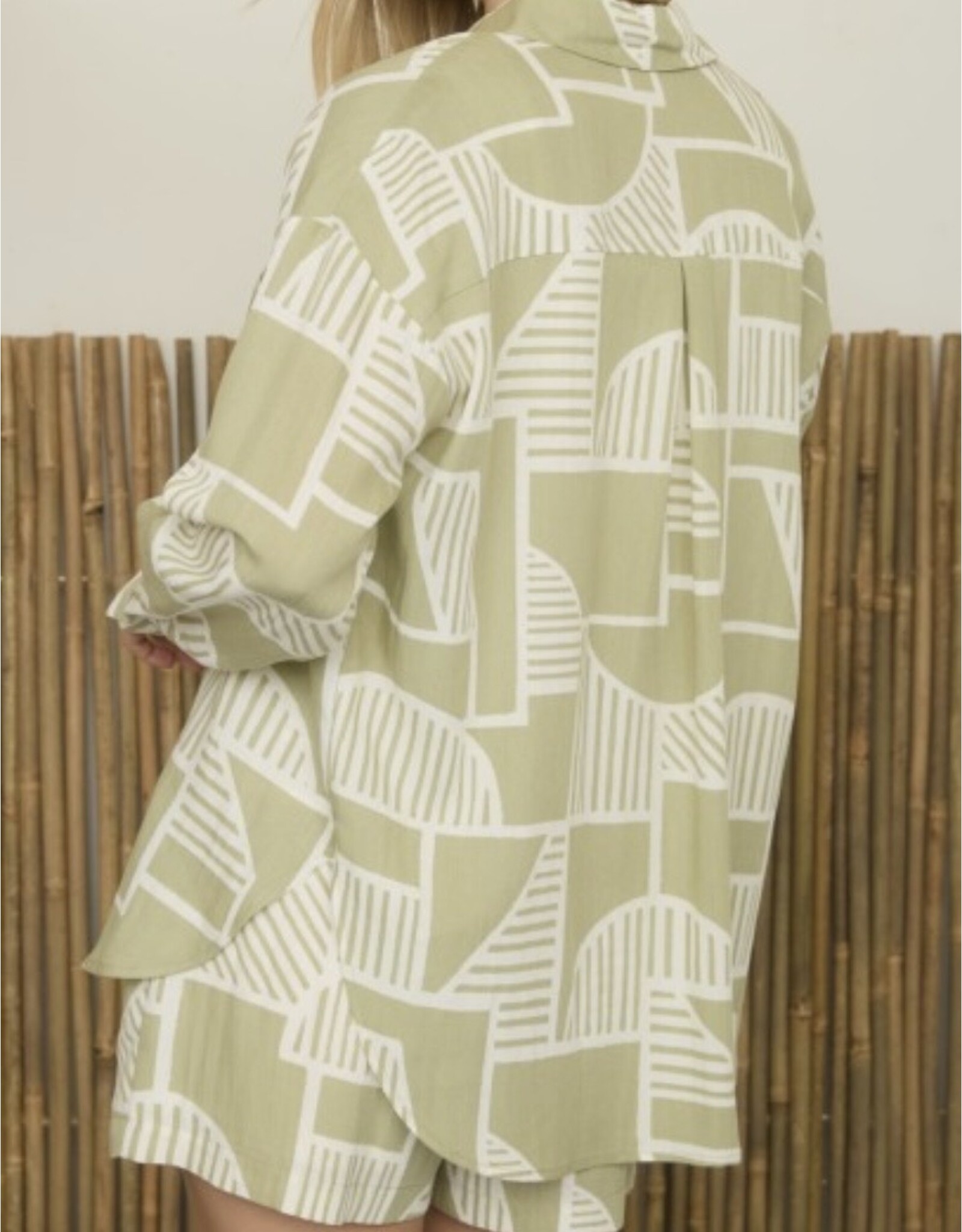 Olive Print Long Slv Shirt