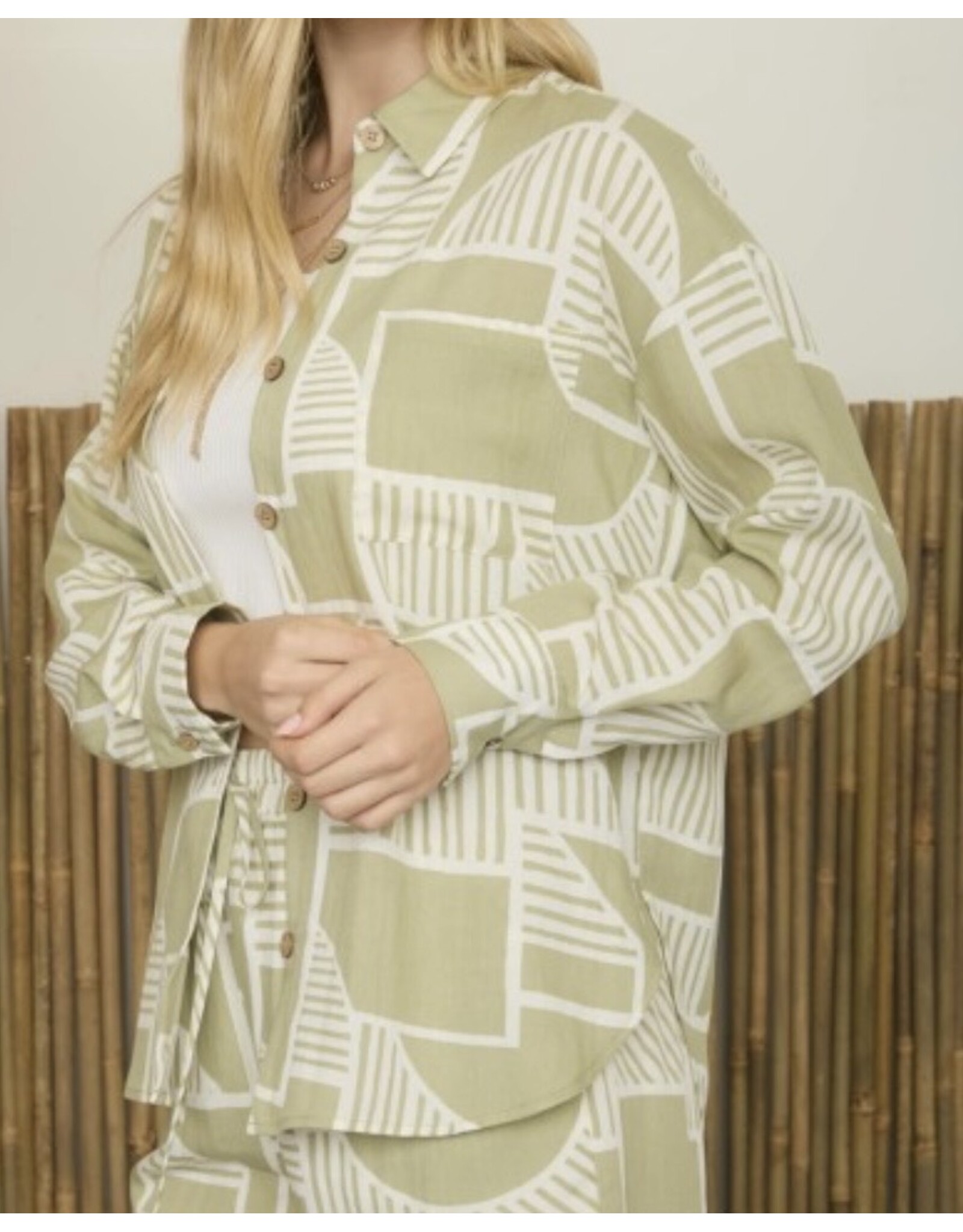 Olive Print Long Slv Shirt