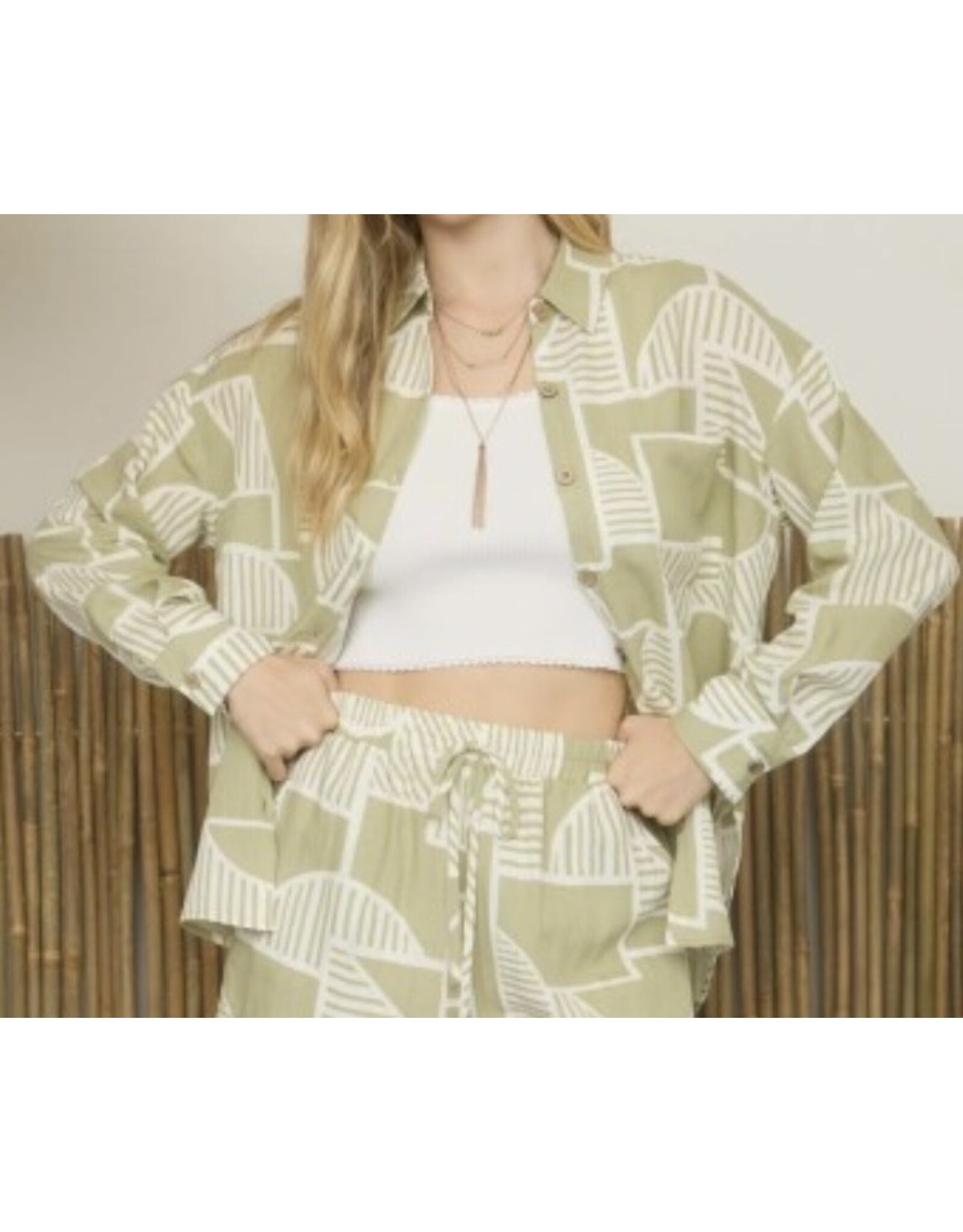 Olive Print Long Slv Shirt