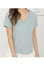 Washed Scoop Neck S/S Top