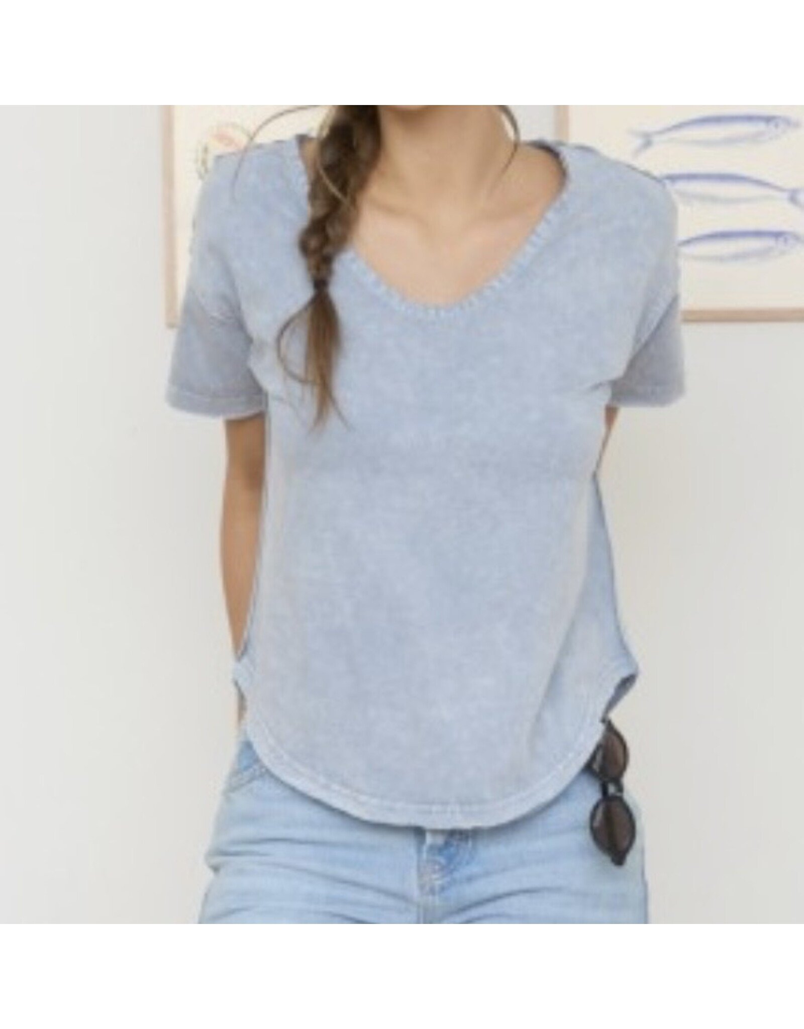 Washed Scoop Neck S/S Top