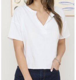 White Split Neck Raw Edge Top