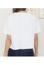 White Split Neck Raw Edge Top