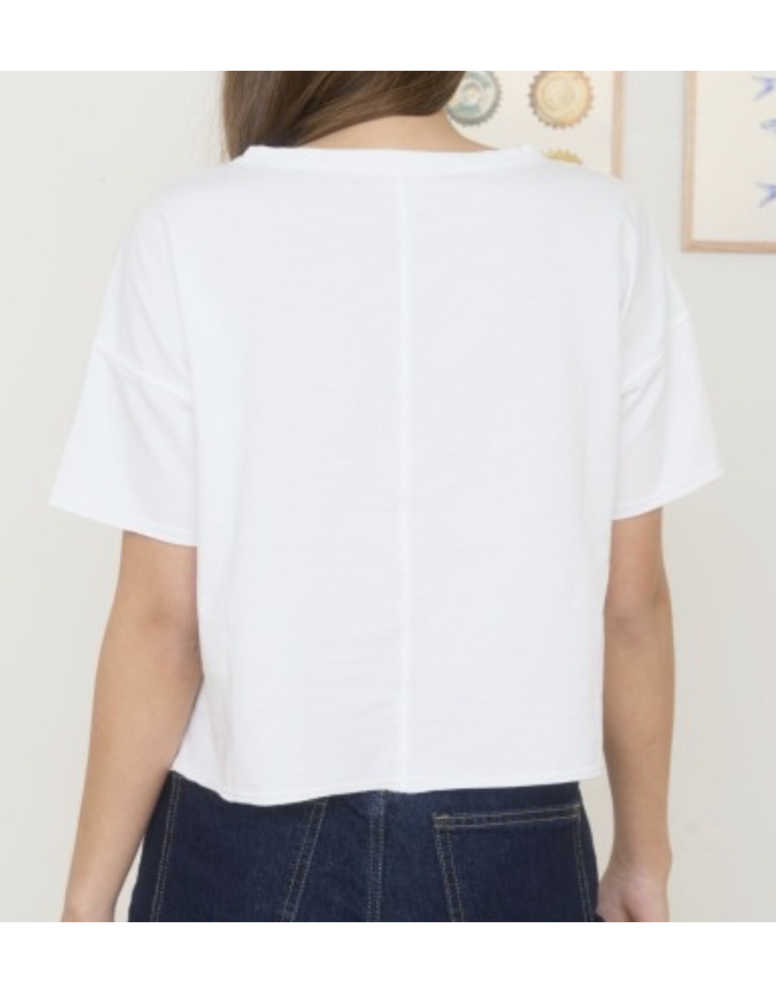White Split Neck Raw Edge Top