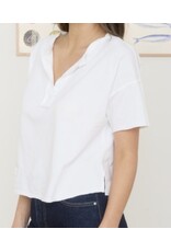White Split Neck Raw Edge Top