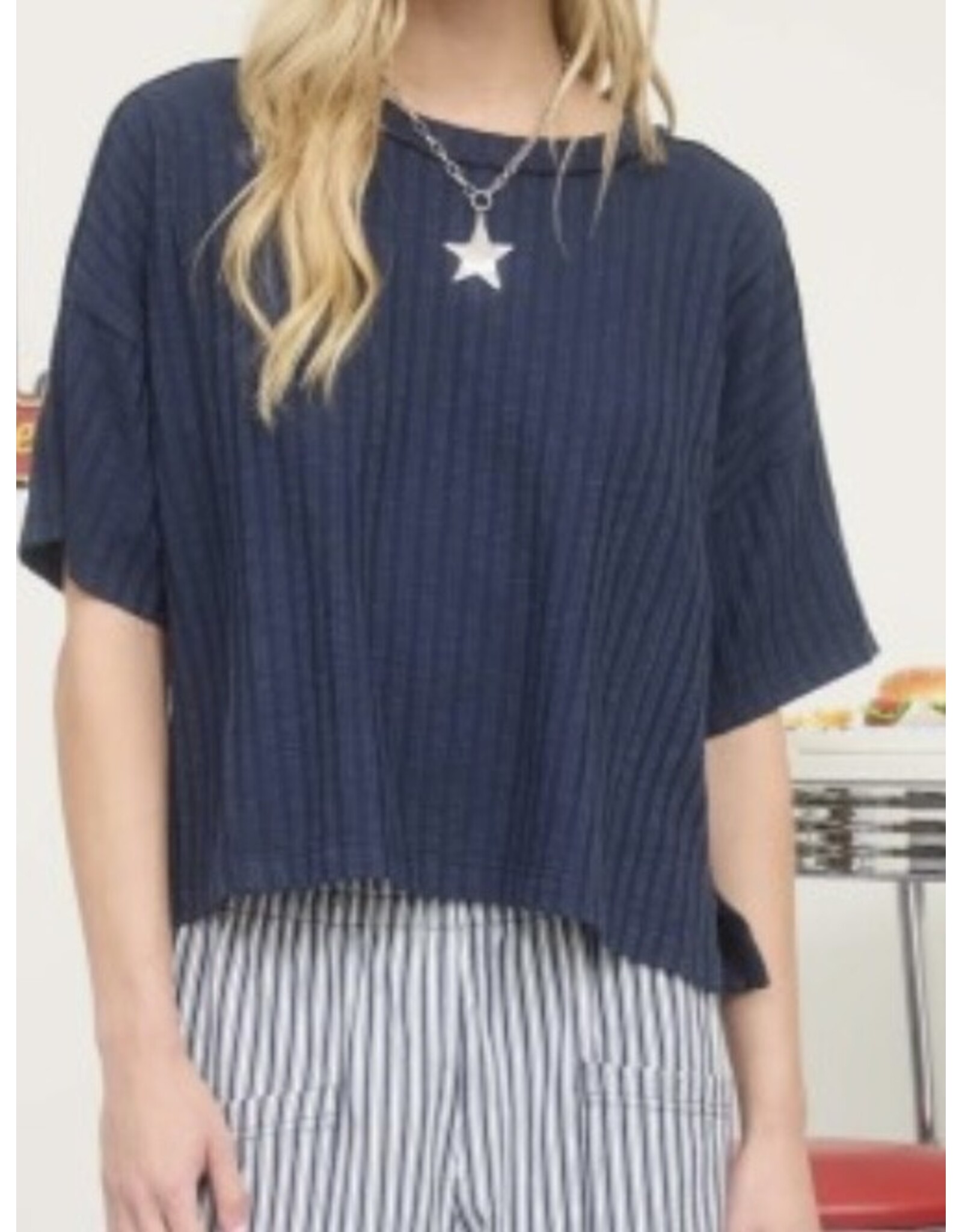 Ribbed S/S Back Star Patch Knit