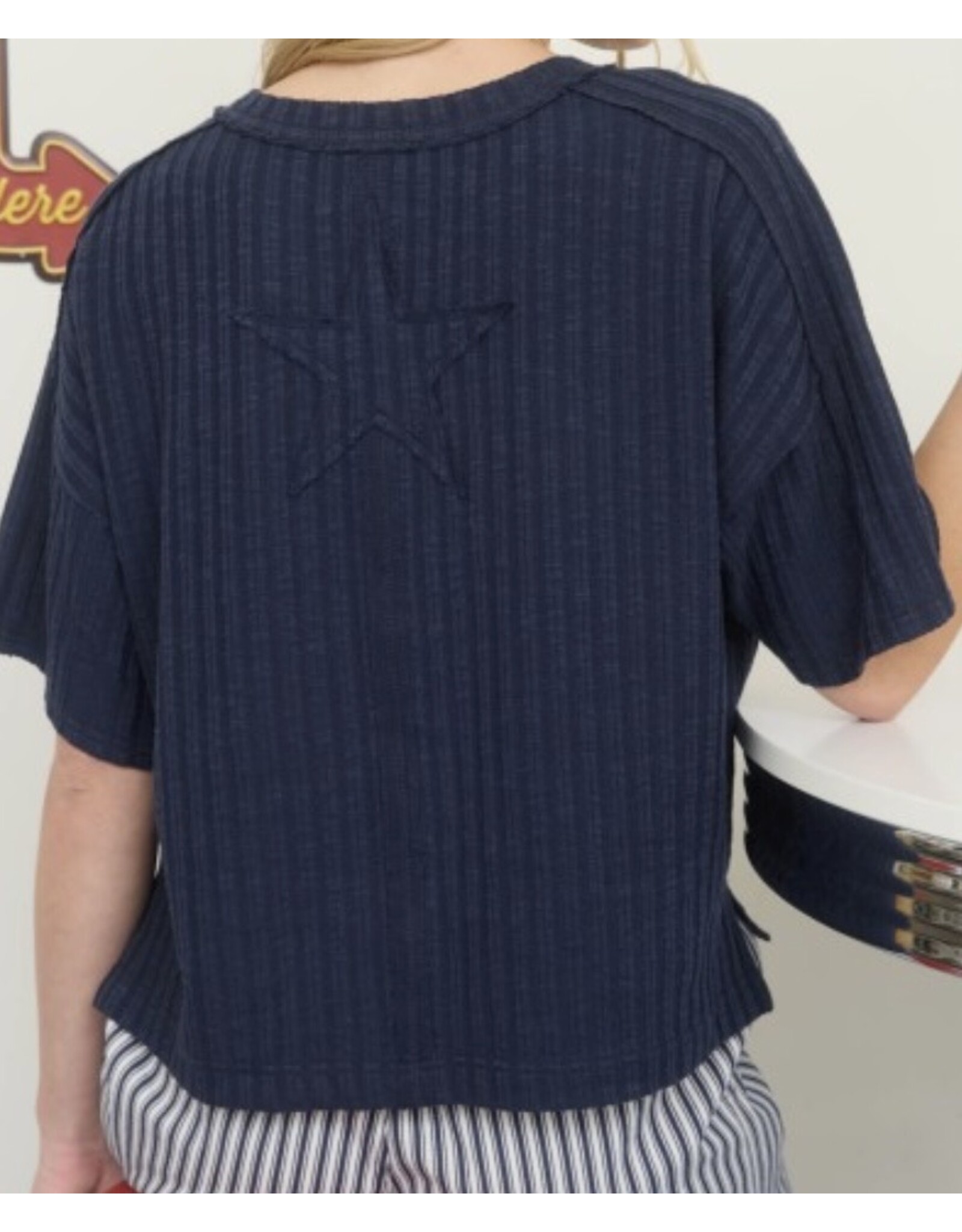 Ribbed S/S Back Star Patch Knit
