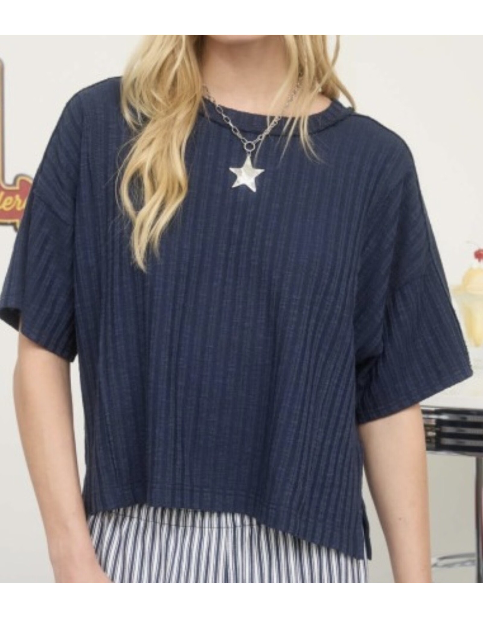 Ribbed S/S Back Star Patch Knit