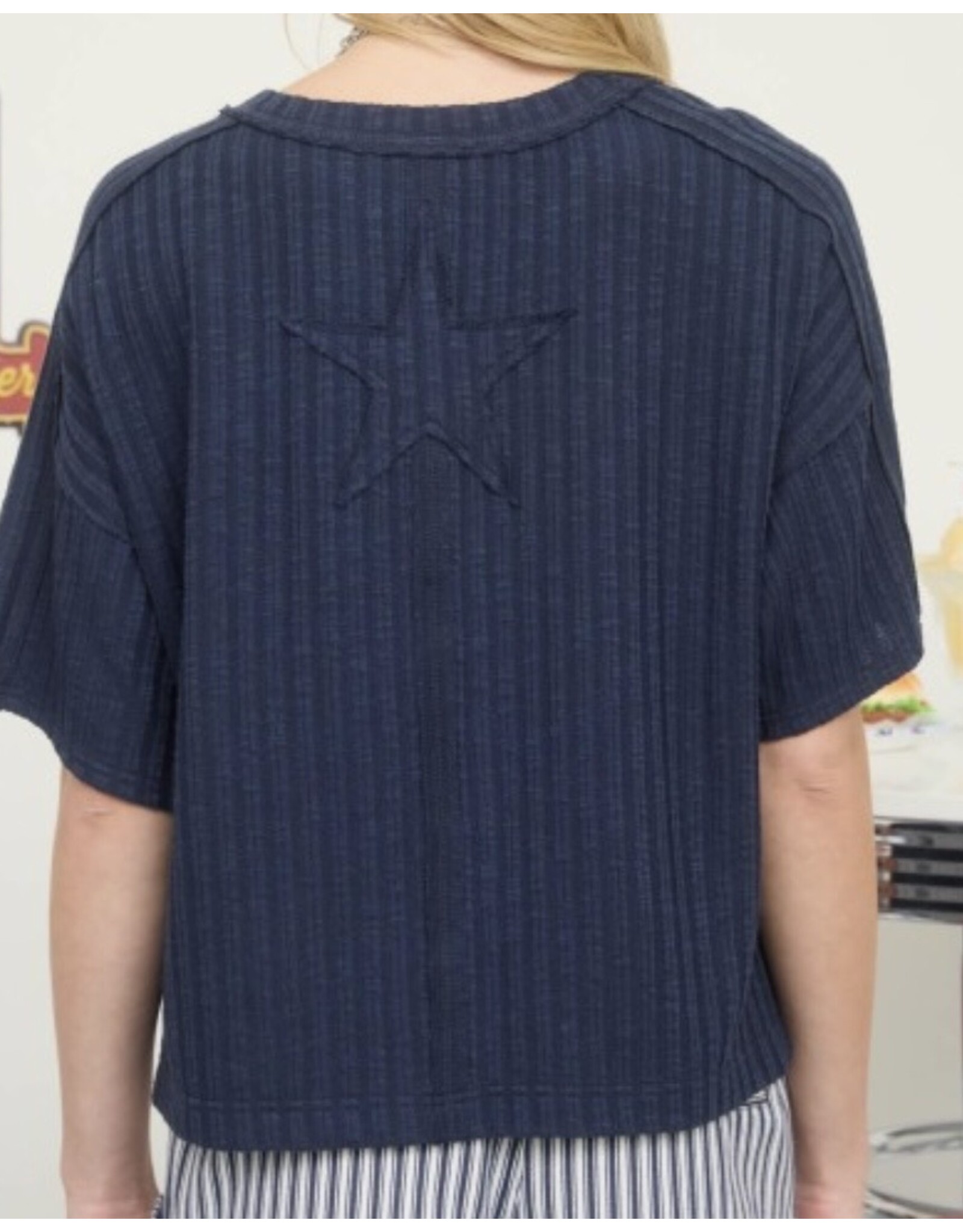 Ribbed S/S Back Star Patch Knit