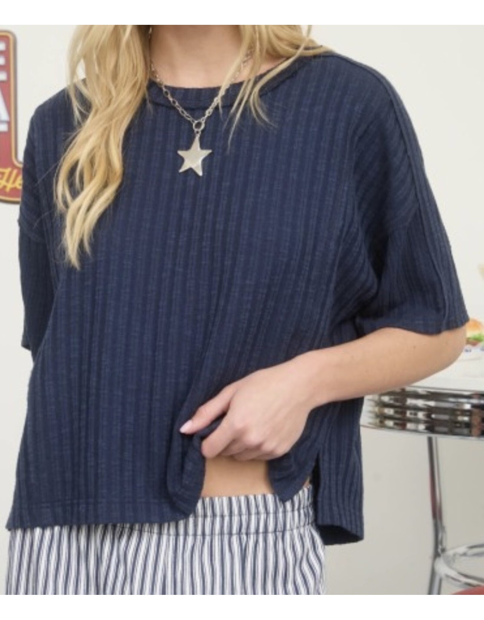 Ribbed S/S Back Star Patch Knit