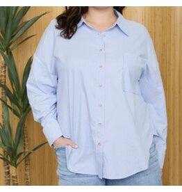 Plus Stripe Long Slv Collared Shirt