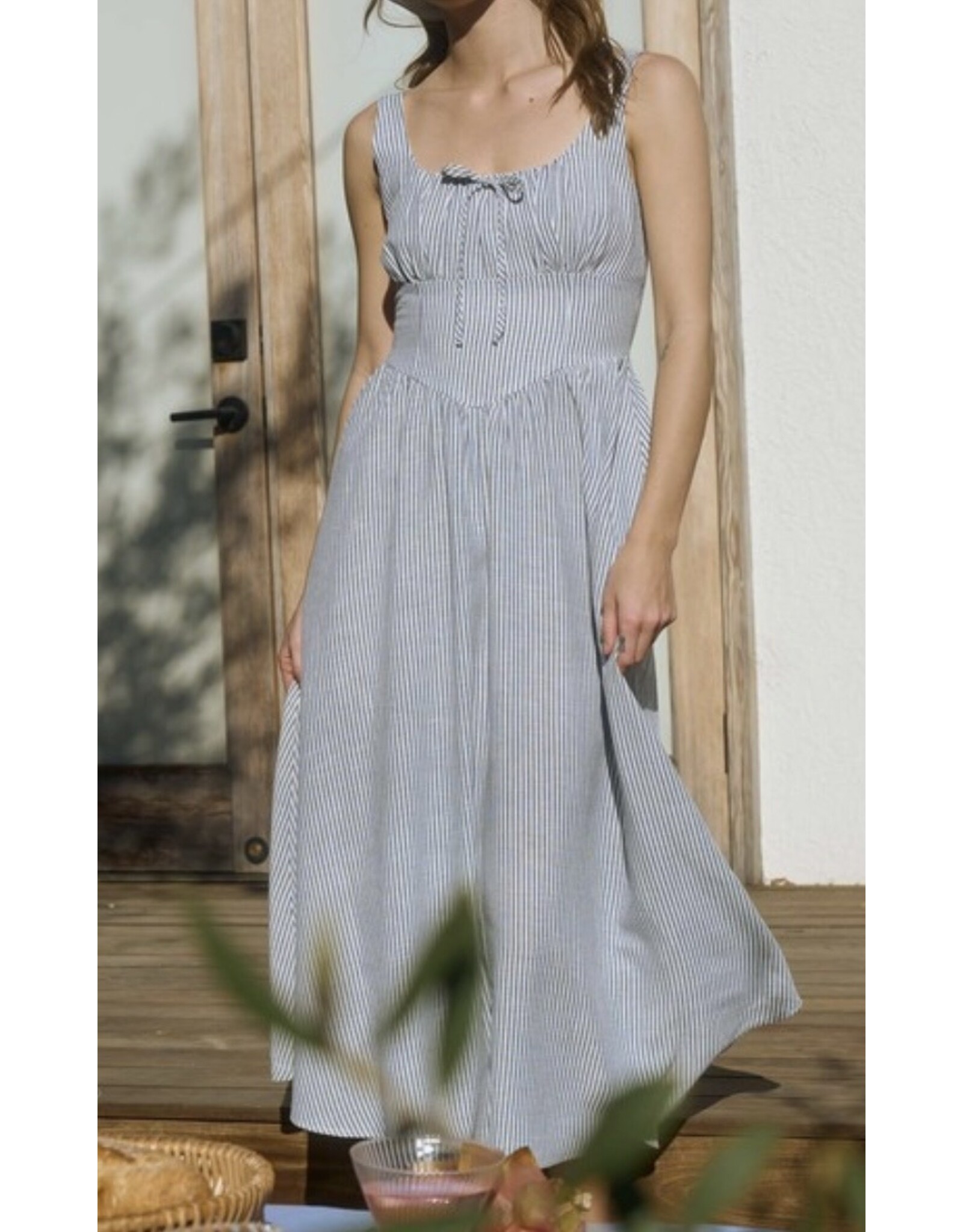 Navy Stripe Corset Detail Dress