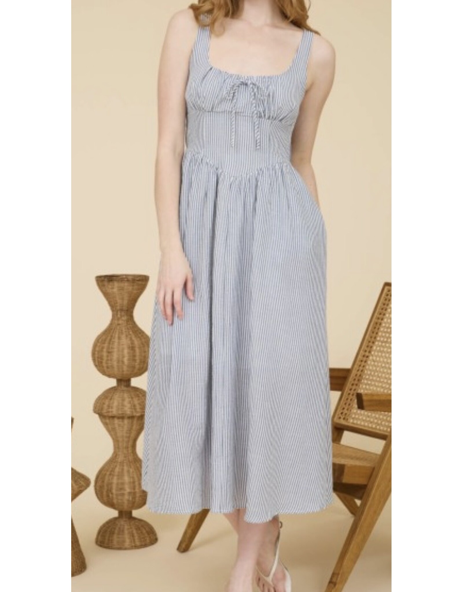 Navy Stripe Corset Detail Dress