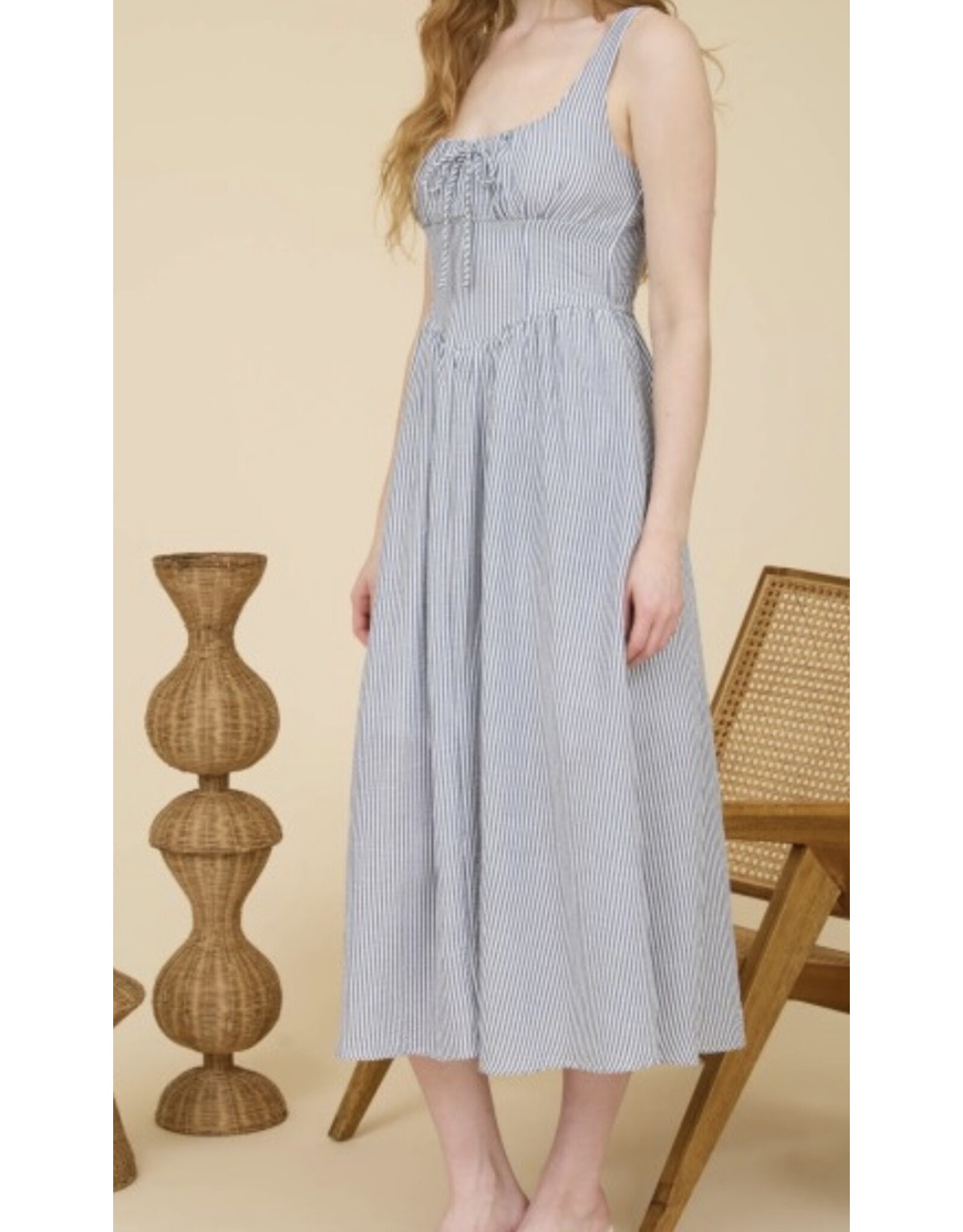 Navy Stripe Corset Detail Dress