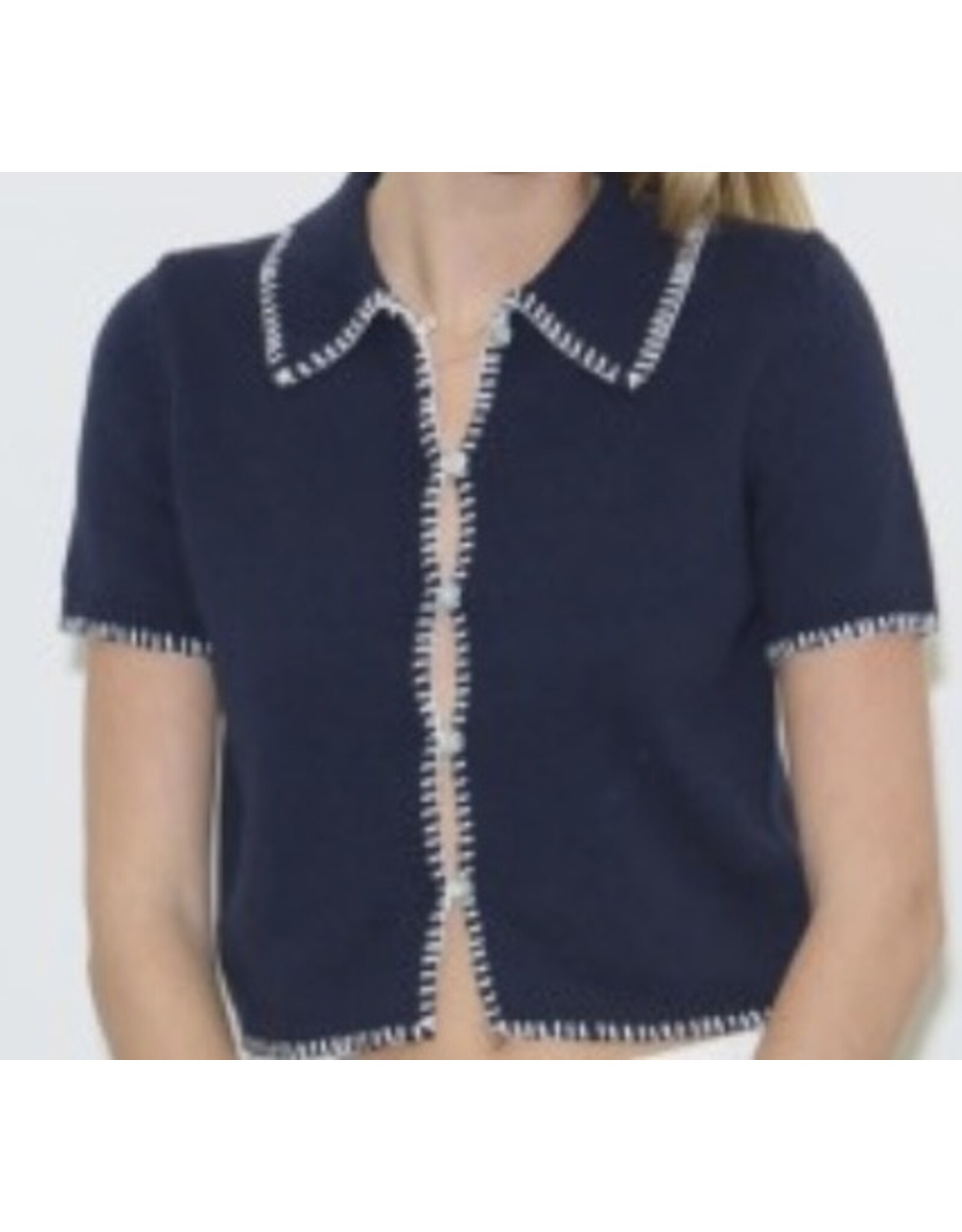 Navy w/ White Contrast Stitch Sweater