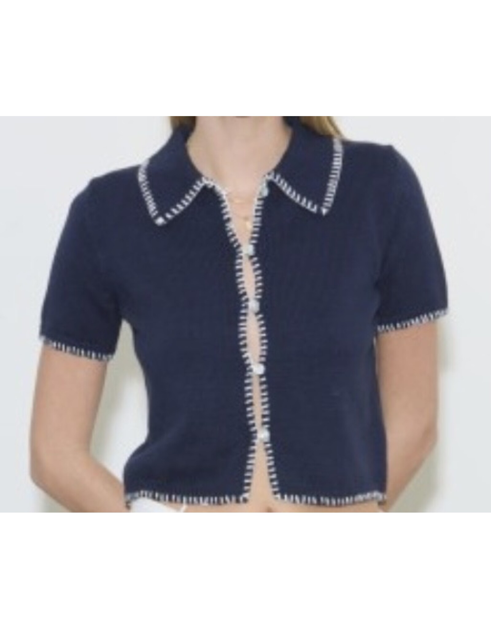 Navy w/ White Contrast Stitch Sweater