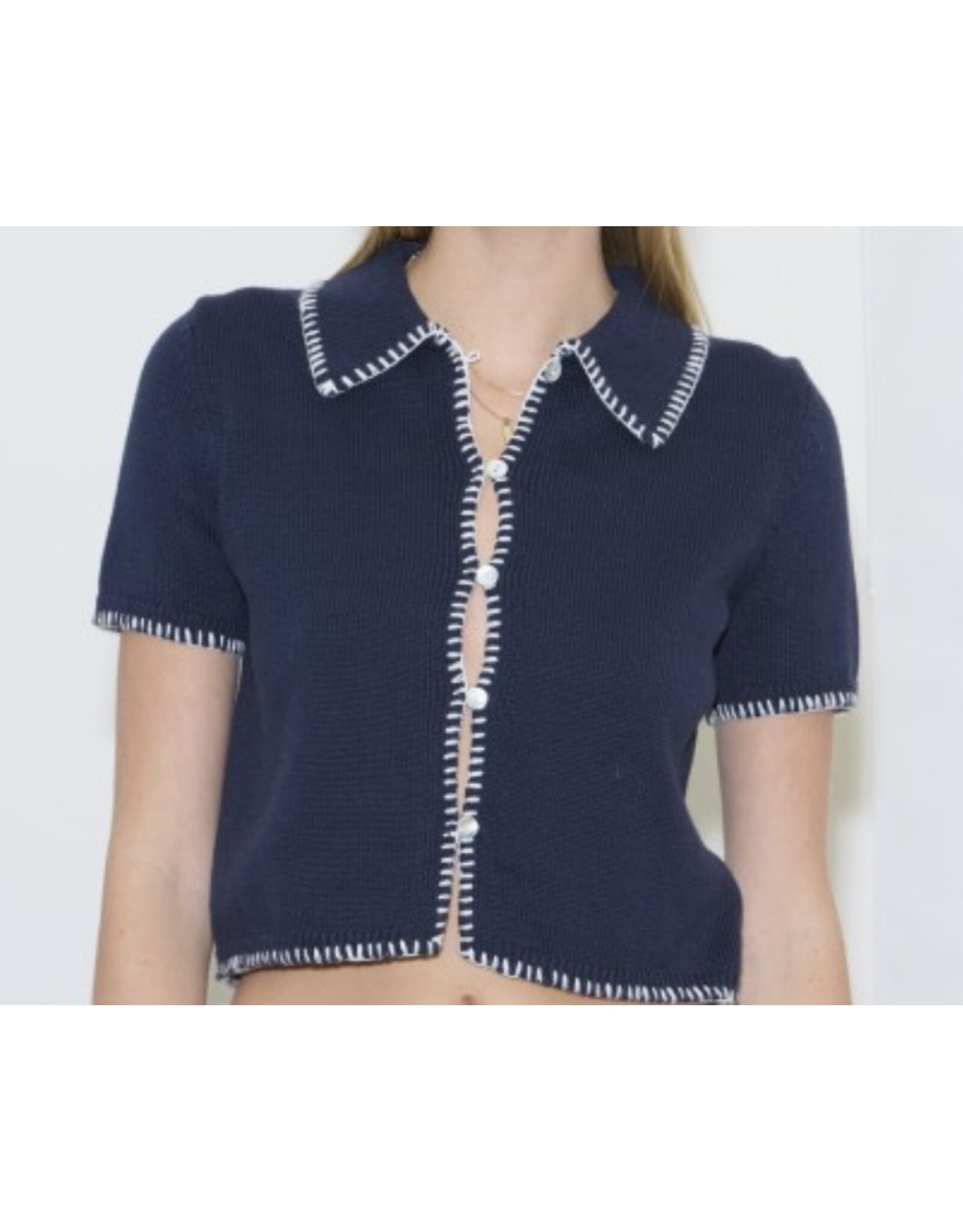 Navy w/ White Contrast Stitch Sweater