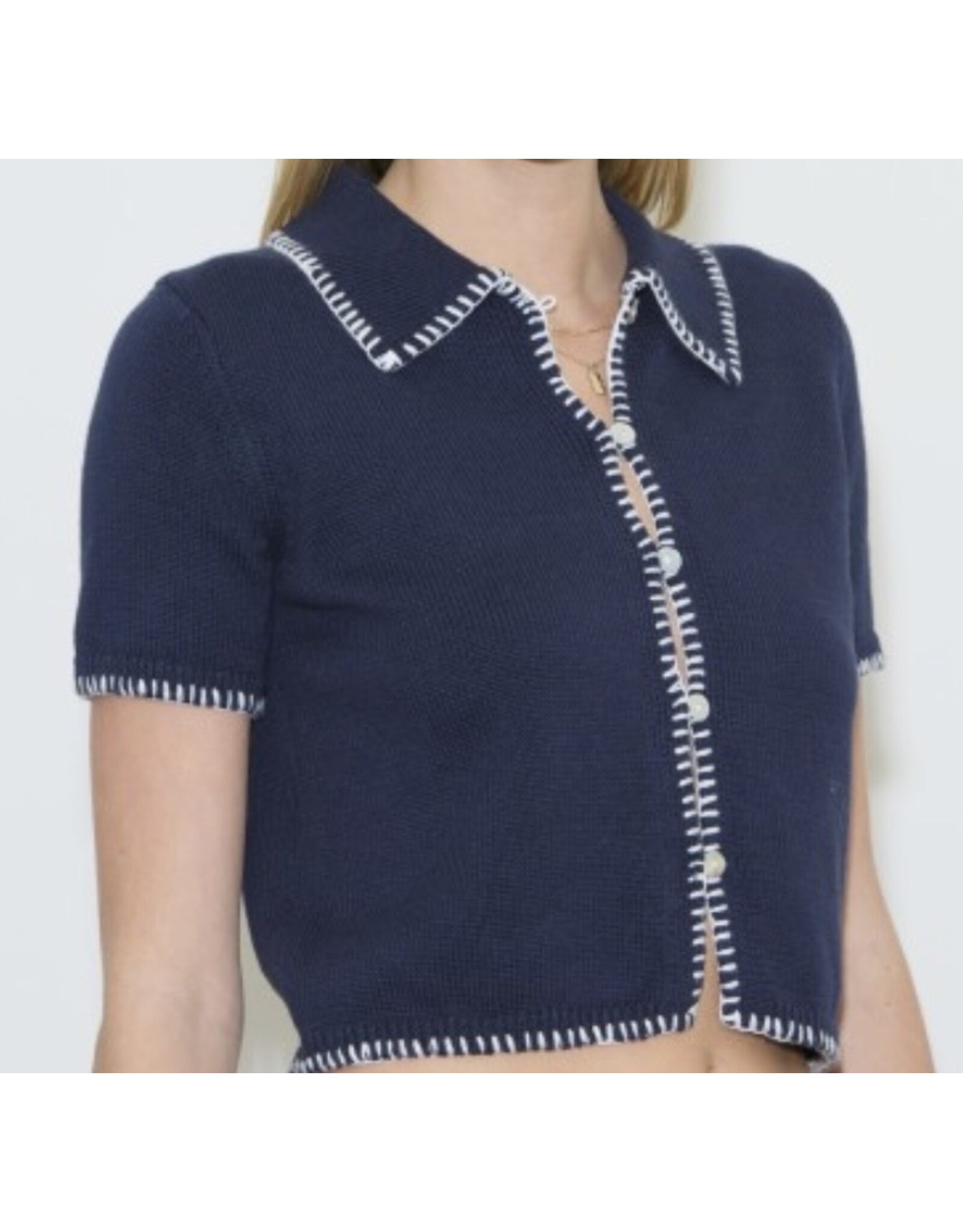 Navy w/ White Contrast Stitch Sweater