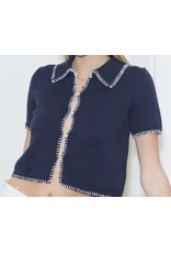 Navy w/ White Contrast Stitch Sweater