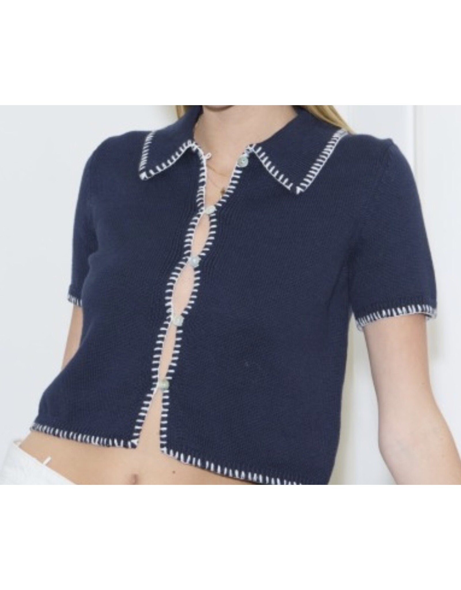 Navy w/ White Contrast Stitch Sweater