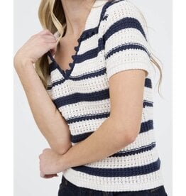 Navy Stripe w/ Scallop Trim Top