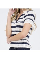 Navy Stripe w/ Scallop Trim Top