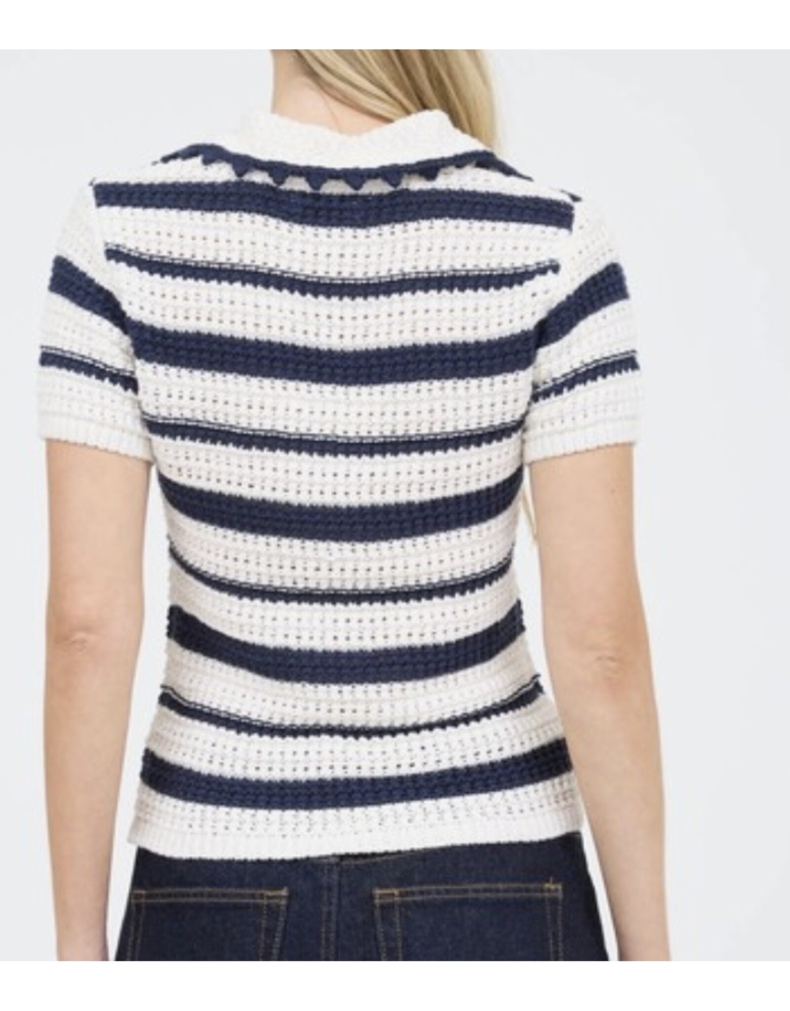 Navy Stripe w/ Scallop Trim Top