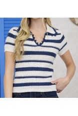 Navy Stripe w/ Scallop Trim Top