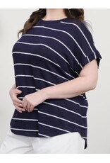 Navy Stripe Short Cuff Sleeve Knit Top