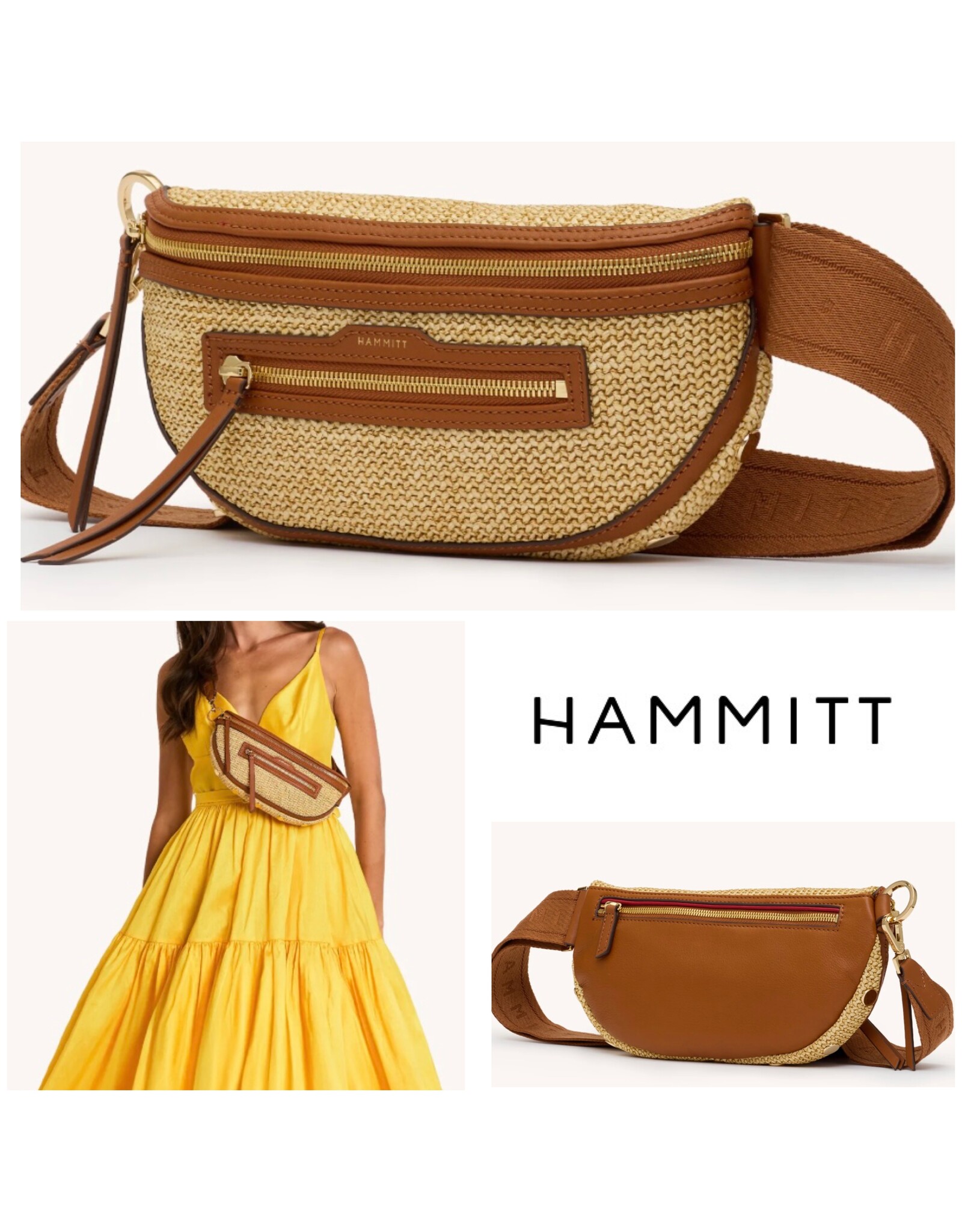 Hammitt Charles Crossbody Cocoa Raffia/Gold