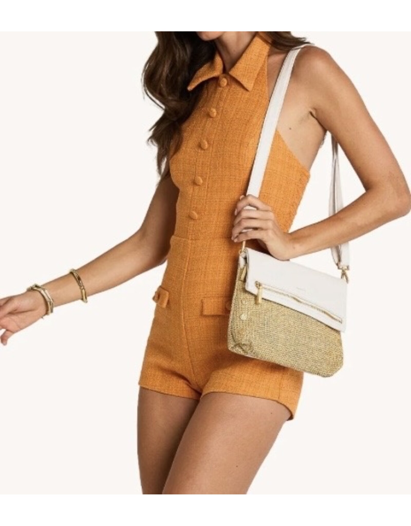 Hammitt VIP Calla Lily White Raffia/Brushed Gold Hammered