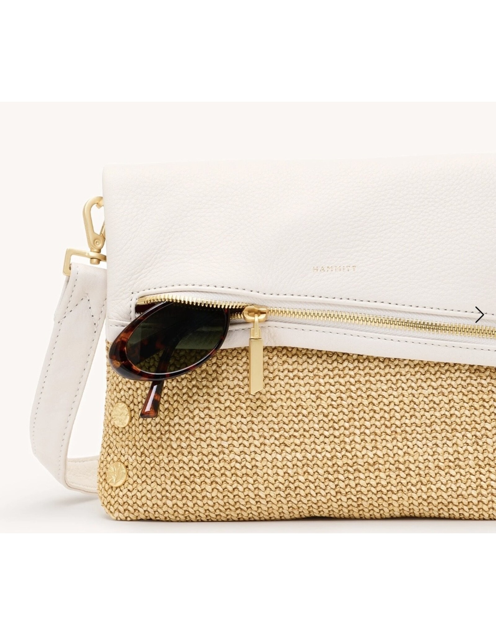 Hammitt VIP Calla Lily White Raffia/Brushed Gold Hammered