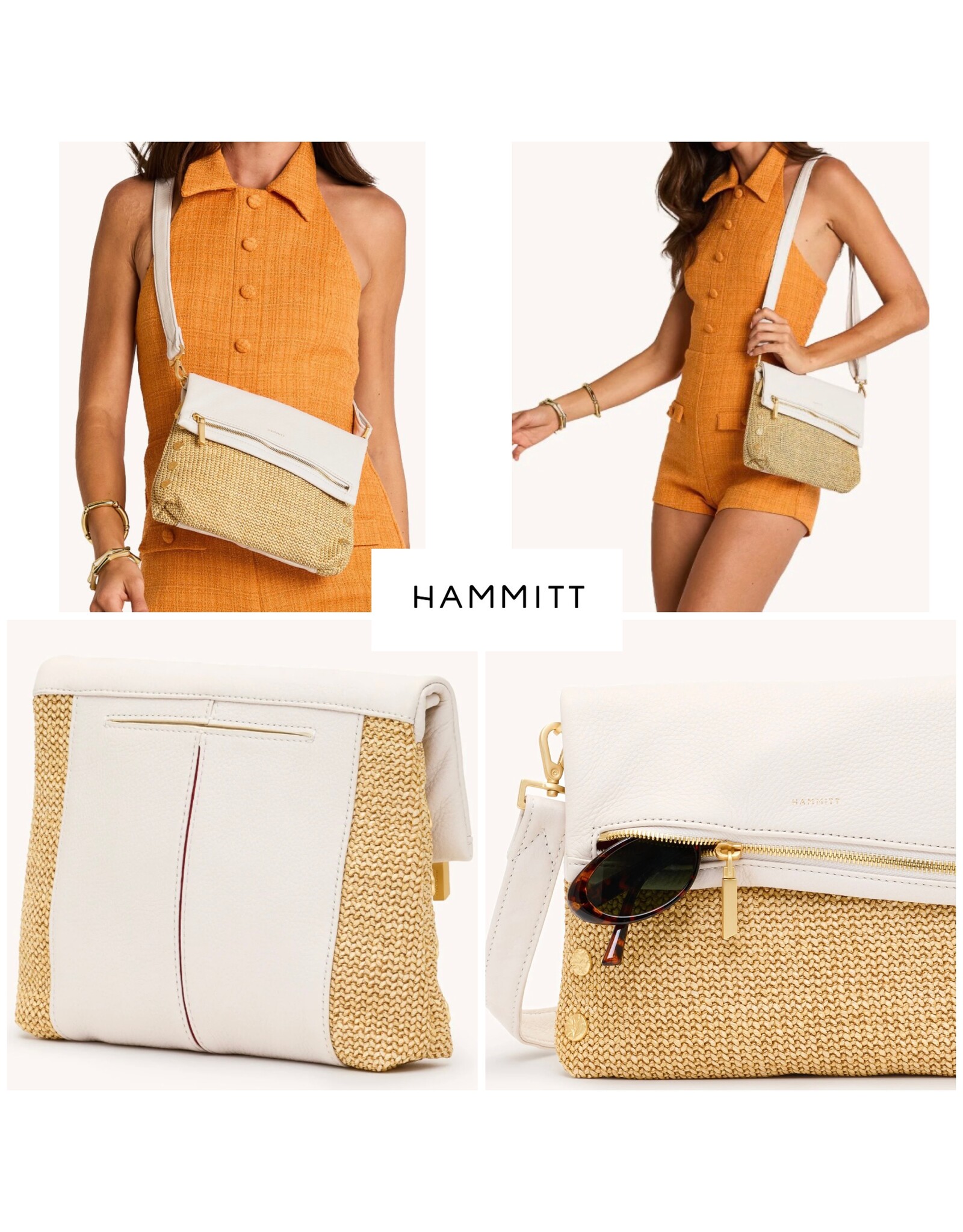 Hammitt VIP Calla Lily White Raffia/Brushed Gold Hammered