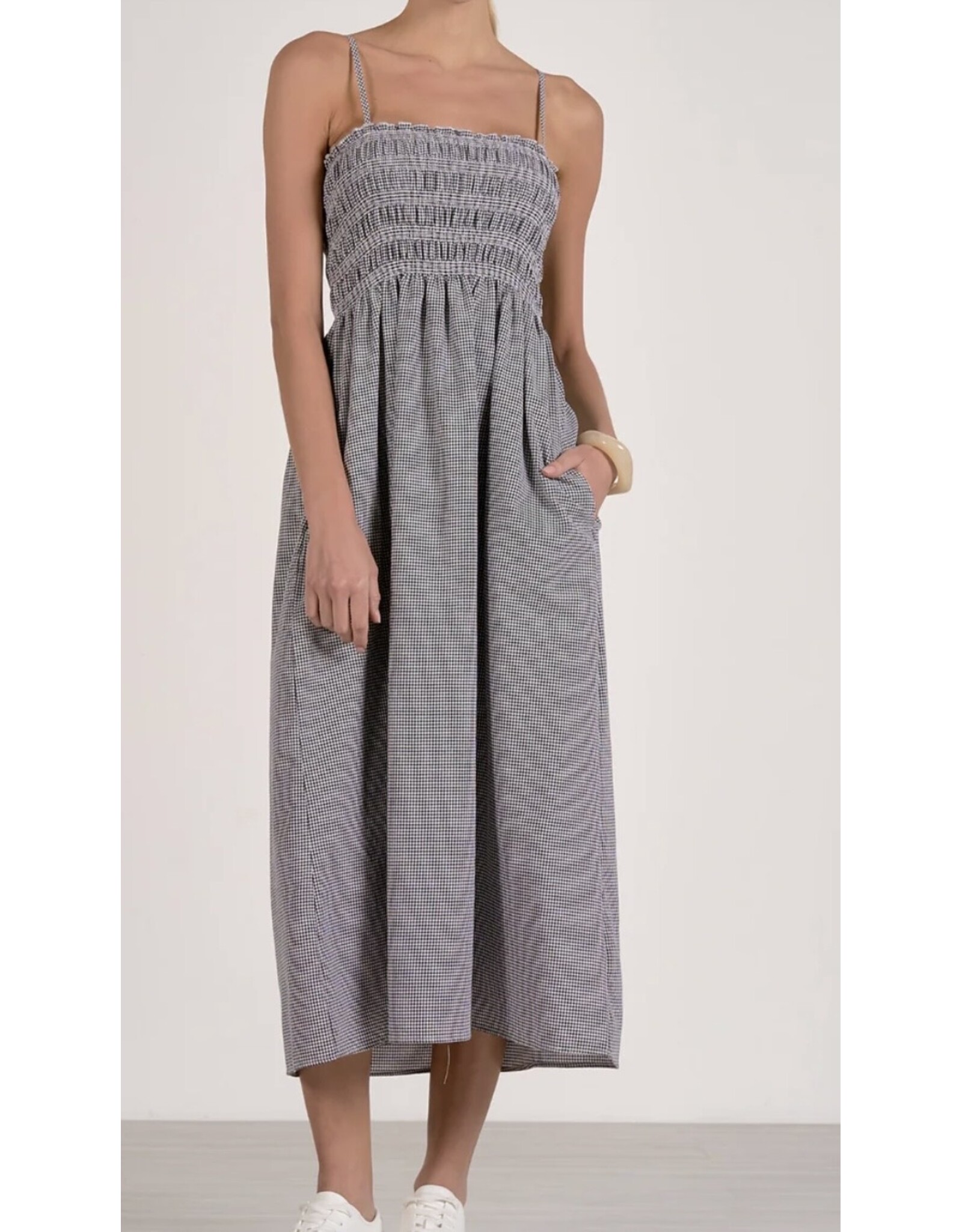 Elan Elan Jamie Midi Black Seersucker Dress