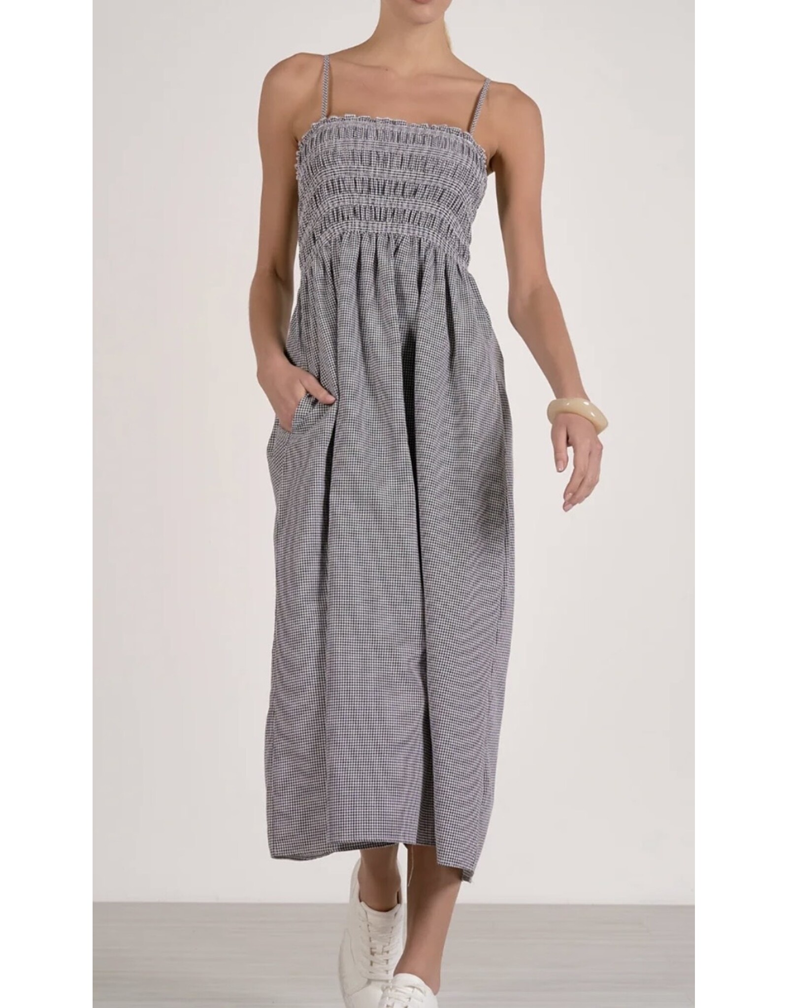 Elan Elan Jamie Midi Black Seersucker Dress