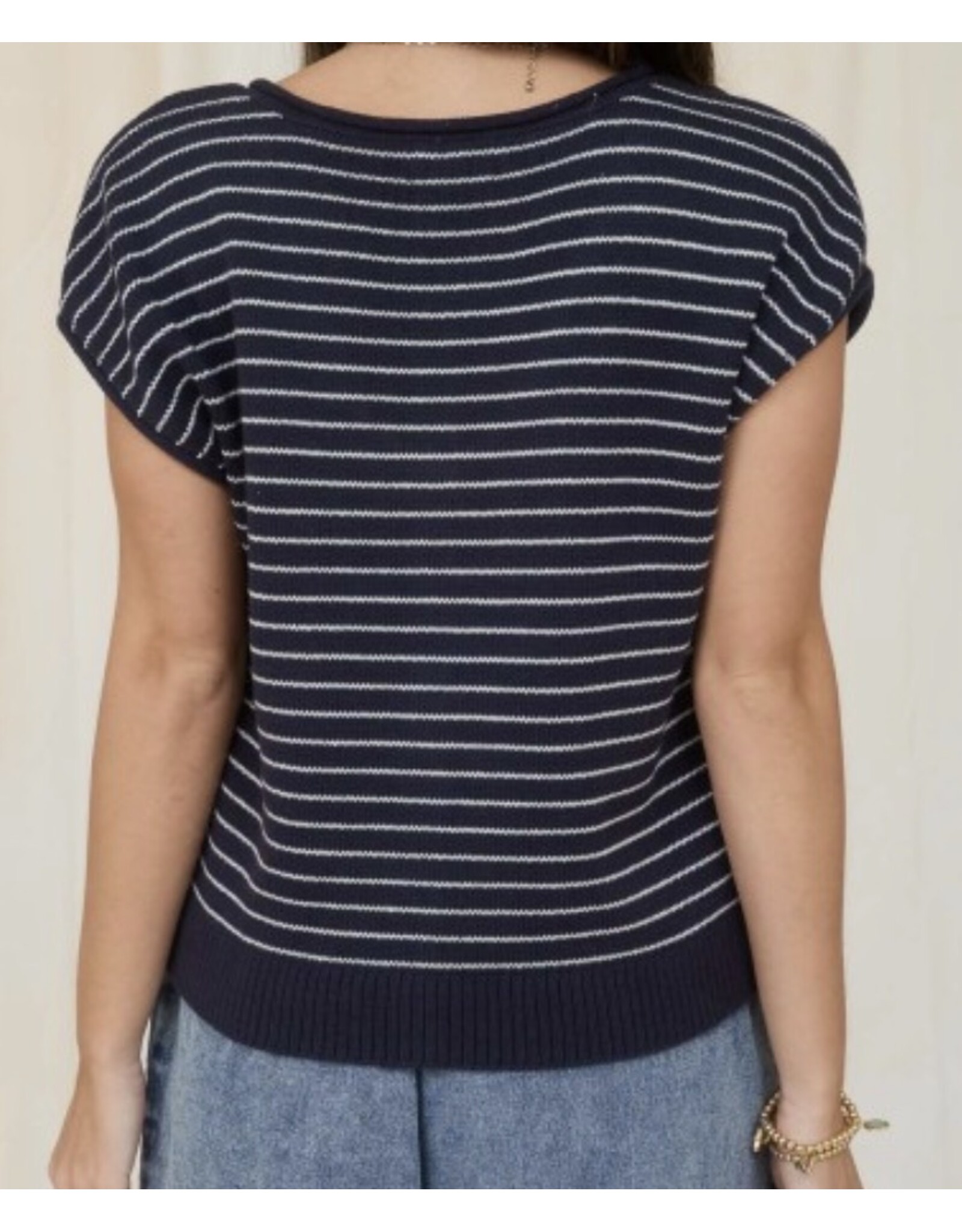 Stripe raw edge s/s cardigan