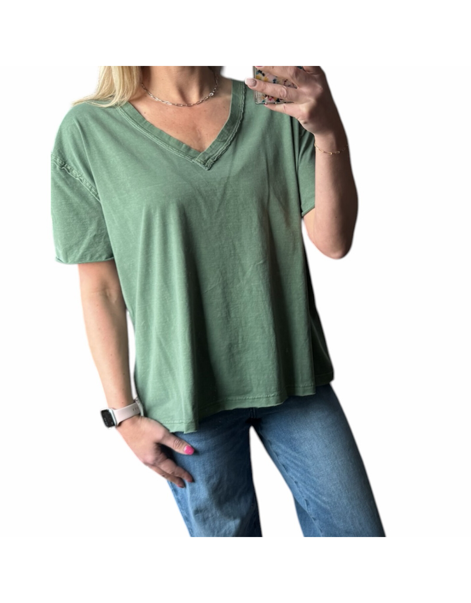 Relaxed washed s/s v neck knit