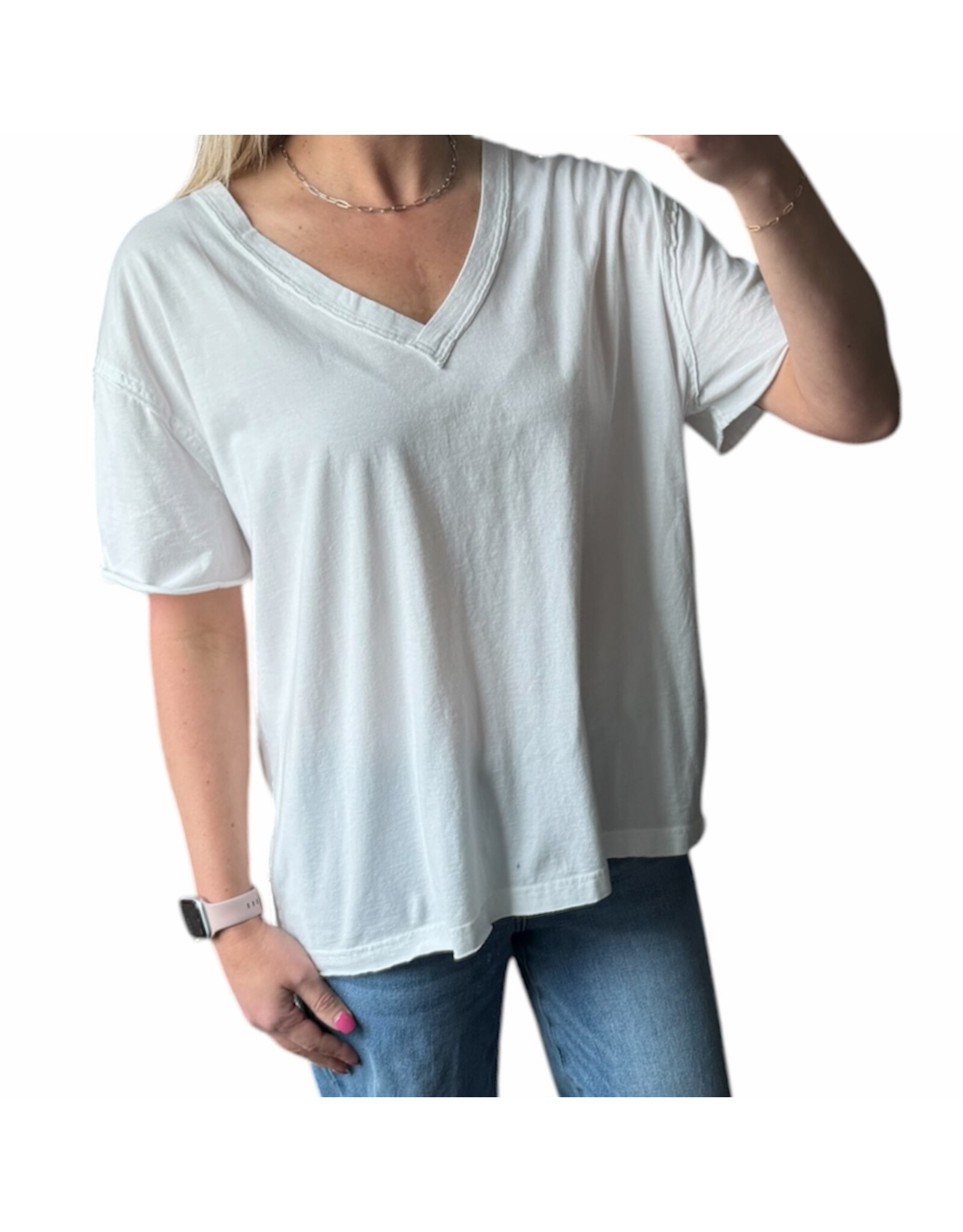 Relaxed washed s/s v neck knit