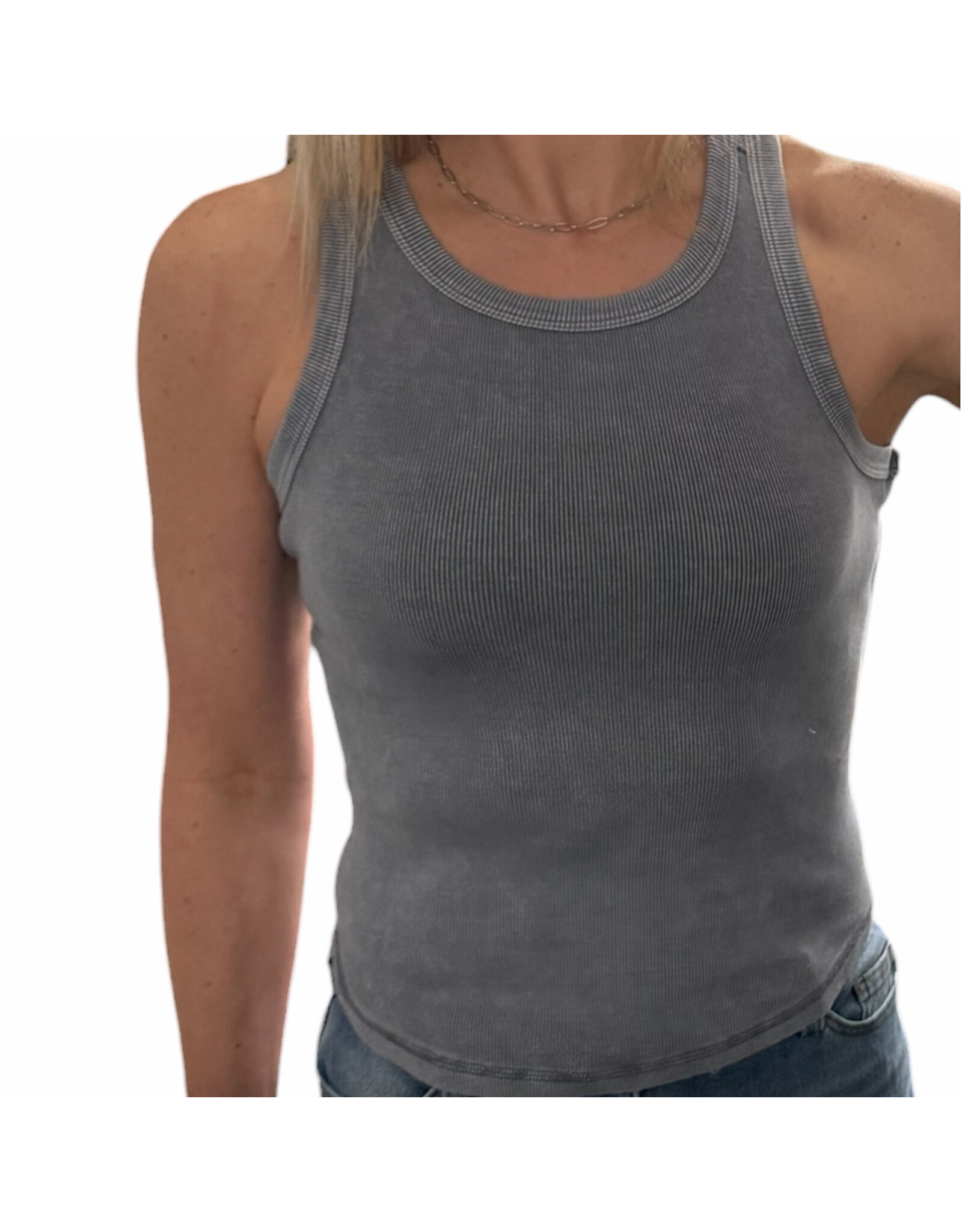 Washed raw edge knit tank