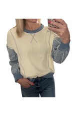 LATA Mix Media Denim Sleeve Knit Top