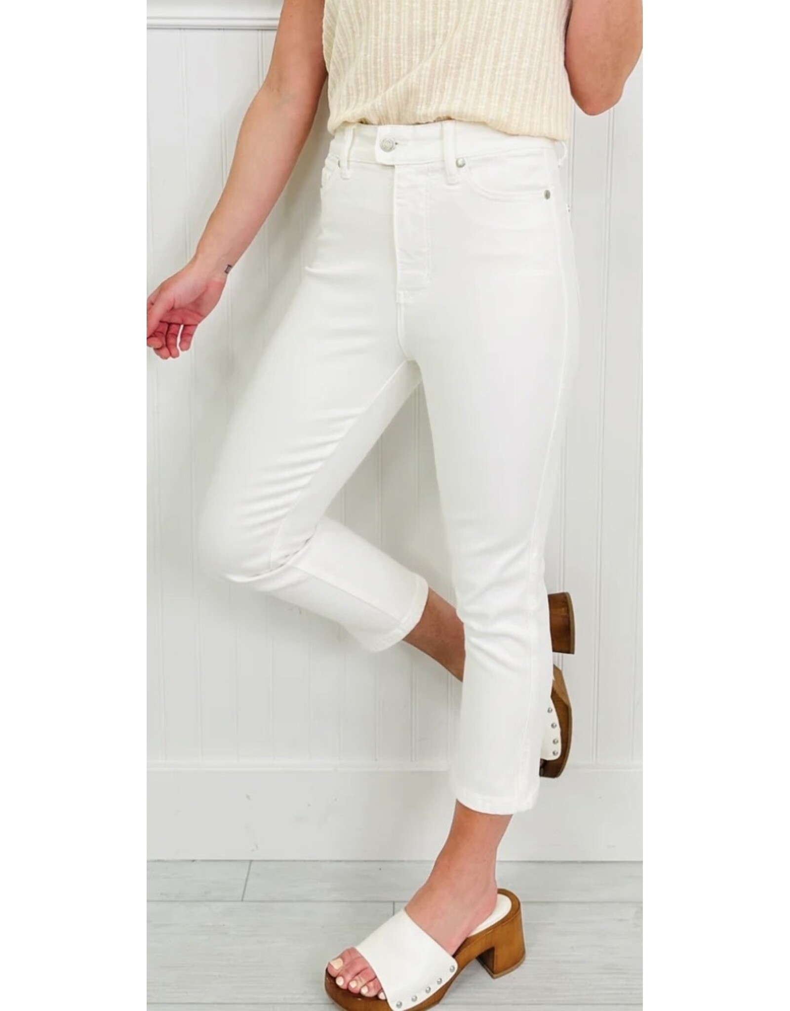 Judy Blue JB HW Tummy Control White Capri Jeans