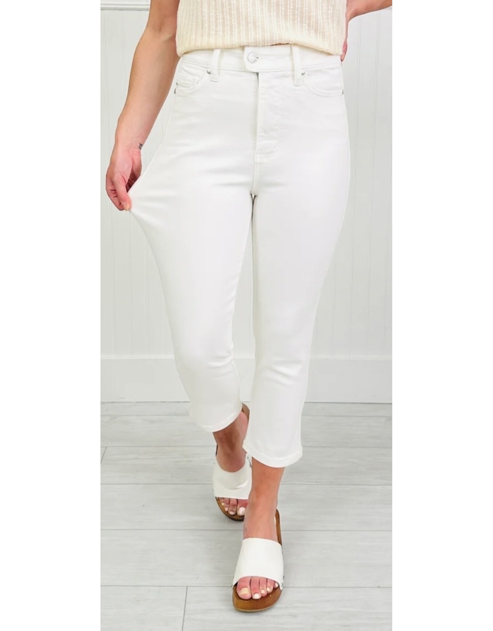 Judy Blue JB HW Tummy Control White Capri Jeans