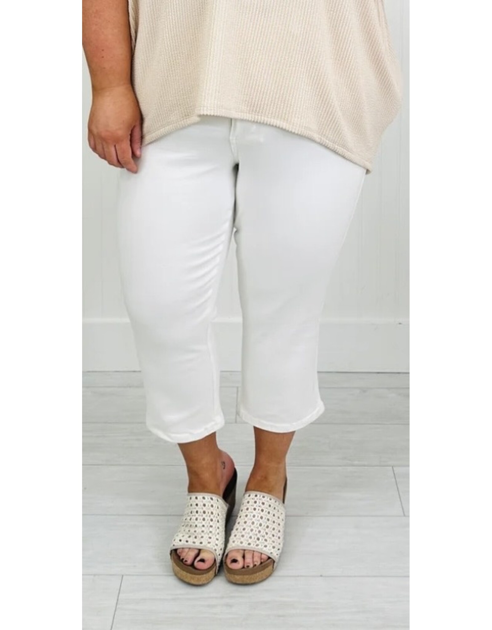 Judy Blue JB HW Tummy Control White Capri Jeans