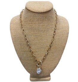 Chain link necklace with pearl drop