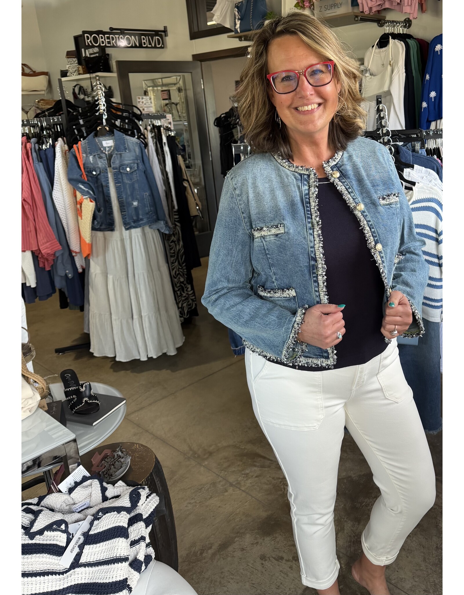 Tweed Trimmed Denim Jacket