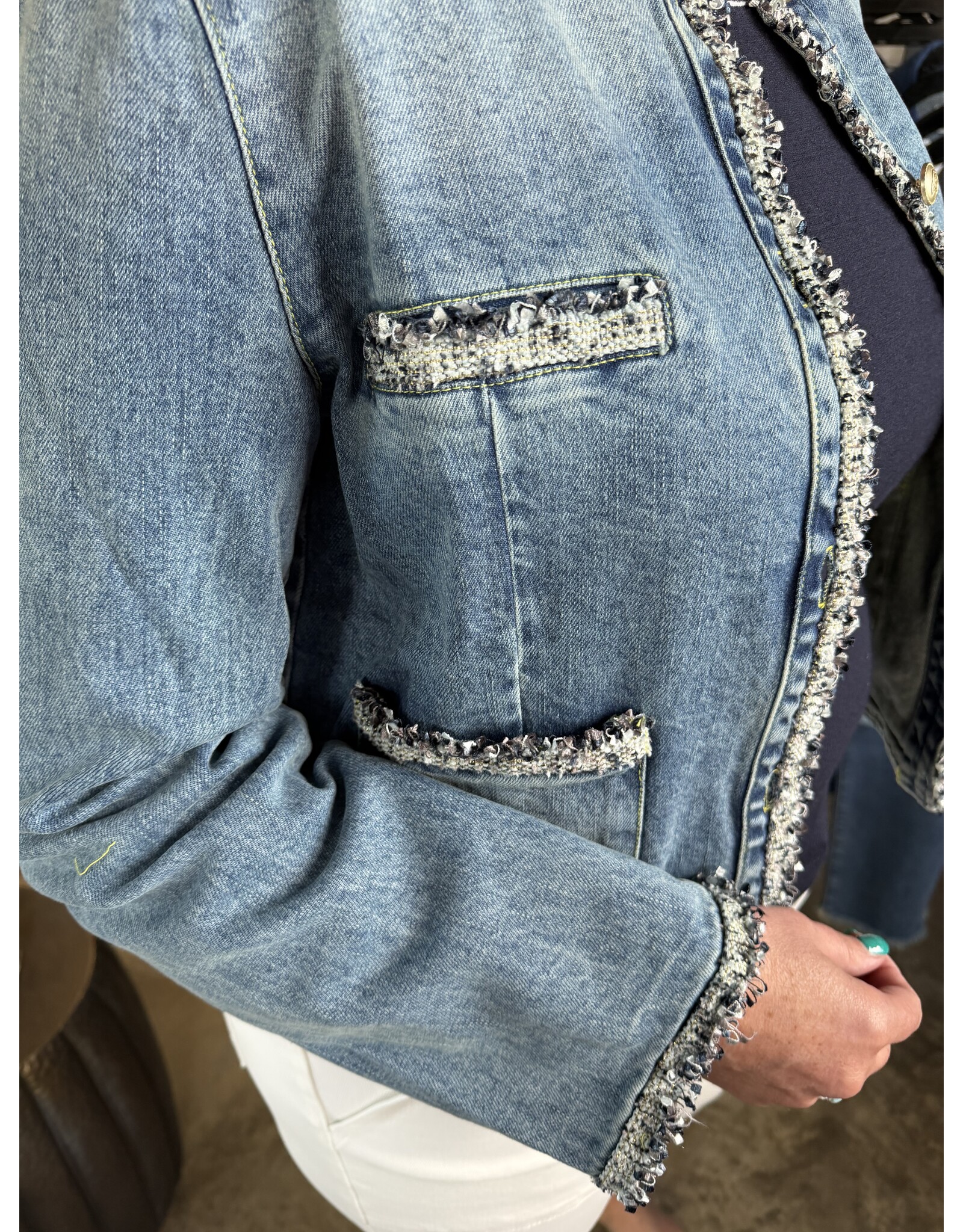 Tweed Trimmed Denim Jacket