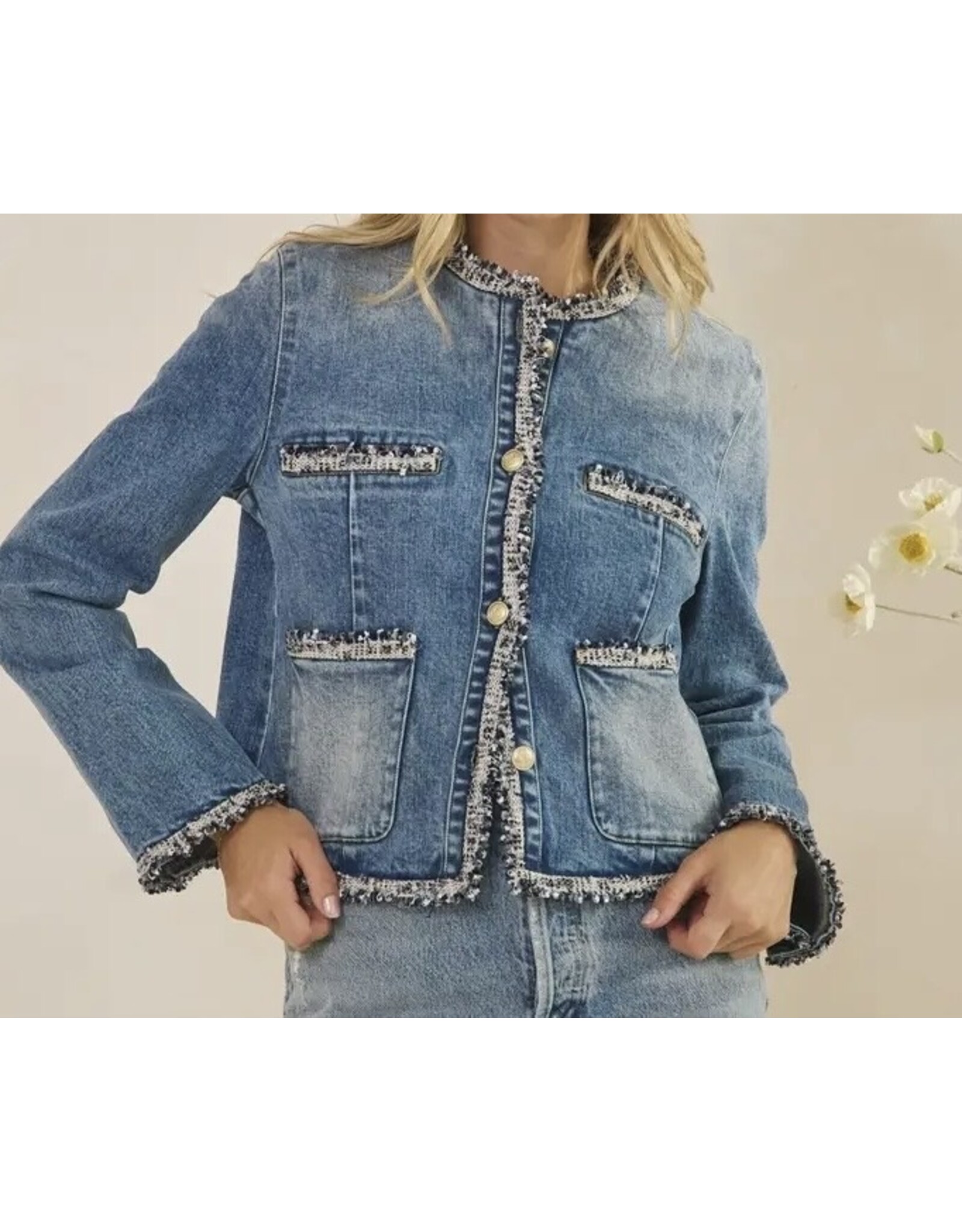 Tweed Trimmed Denim Jacket